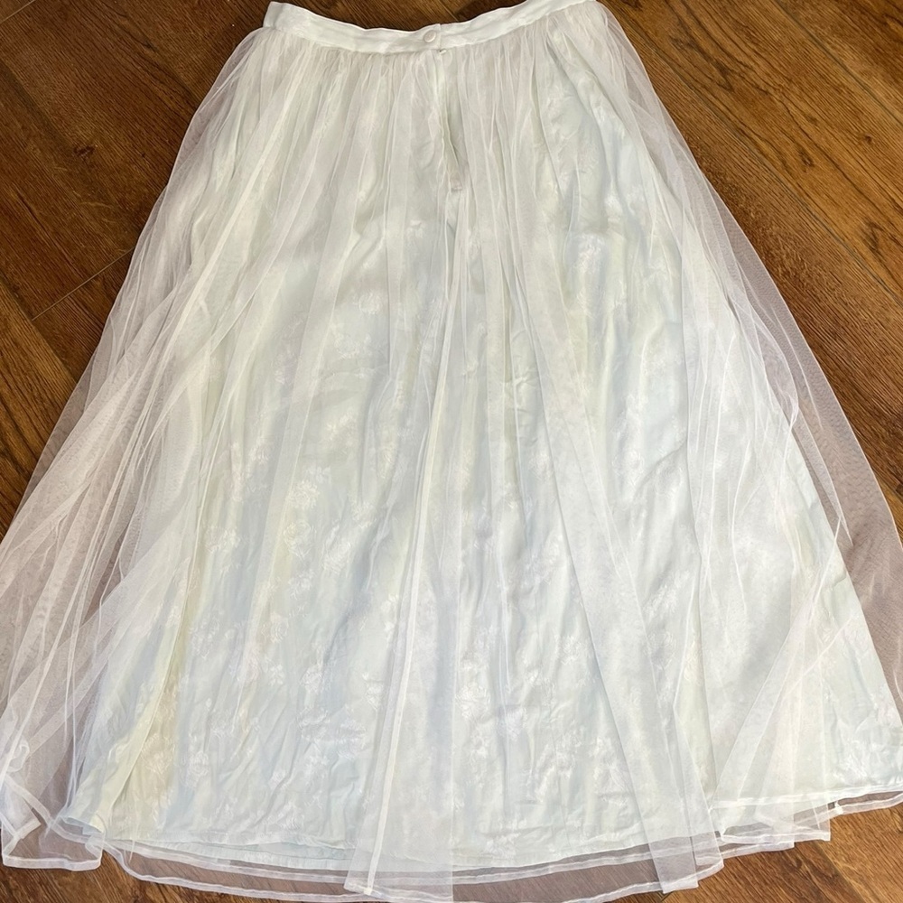VTG EUC Mint Green Floral Damask w/White Sheer Overlay Back Zip Sz XL /VTG 16